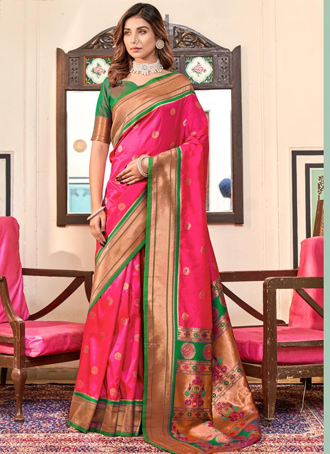 Paithani Silk Pink Festival Wear Weaving Saree